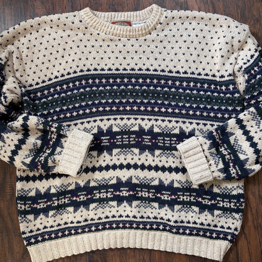 Vintage Cotton C.J. Cotton 90s Fair Isle Patterned Granola Fisherman Sweater